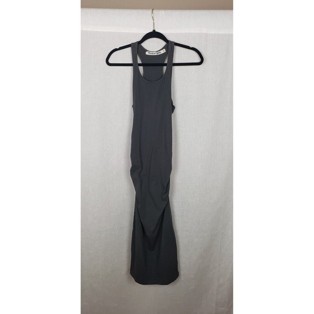 Michael Stars Dress Racerback Midi Bodycon Hunter Green MP Ruched Party Sexy